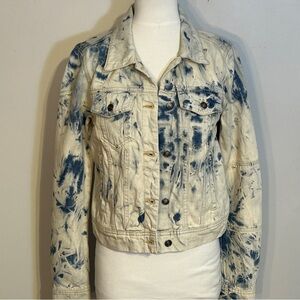 Free People Cream and Indigo Tie-Dye Denim Jacket